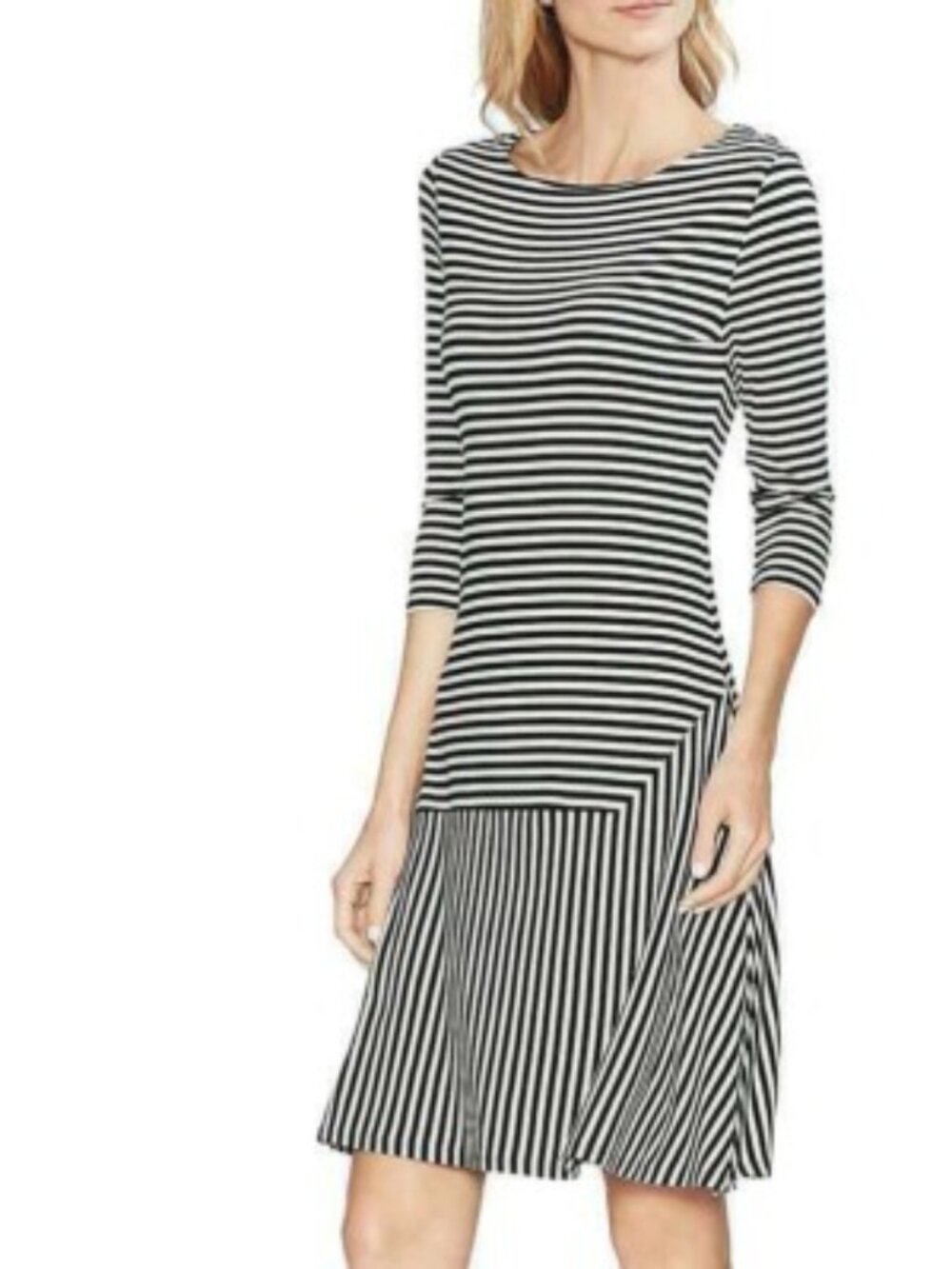 Vince Camuto women's dress size XS black and white stripes asymmetrical waist